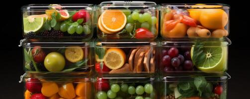 ai gegenereerd een lunchbox vol van verschillend voedingsmiddelen foto