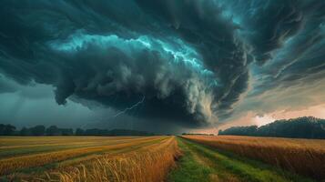 ai gegenereerd groot wolk over- tarwe veld- foto