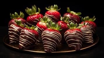 ai gegenereerd heerlijk chocola gedekt aardbeien Aan bord foto