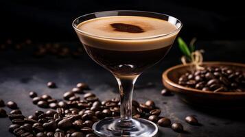 ai gegenereerd elegant koffie cocktail met romig gelaagde structuur foto