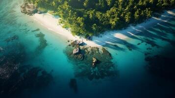 ai gegenereerd privaat eiland toevlucht omringd door saffier wateren foto