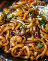 ai gegenereerd detailopname foto van yaki udon