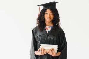 portret van mooi Afro-Amerikaans afstuderen foto