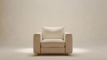 ai gegenereerd modern minimalistische stoel gepositioneerd elegant Aan een wit achtergrond, focus Aan de schoon lijnen, gemakkelijk silhouet, en subtiel details van de stoelen ontwerp, generatief ai foto
