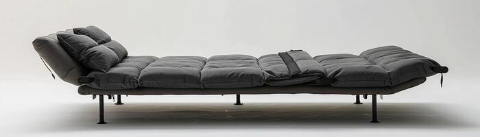 ai gegenereerd converteerbaar sofa bed, een veelzijdig sofa bed dat transformeert in een bed met gemak, tegen een wit achtergrond, generatief ai foto