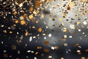 ai gegenereerd linten en confetti regent omlaag, toevoegen opwinding naar de feestelijk gelegenheid met kopiëren ruimte foto