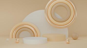 3d renderen beige abstract achtergrond met podium en gouden decoratie foto