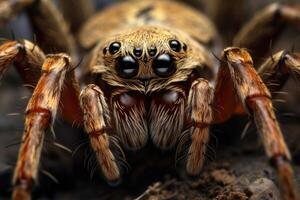 ai gegenereerd macro fotografie van tarantula spin. foto