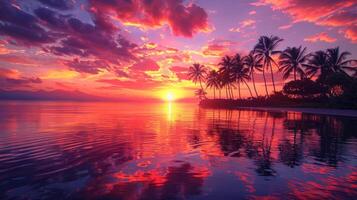 ai gegenereerd een adembenemend beeld vastleggen de levendig tinten van een oranje en roze zonsondergang lucht foto