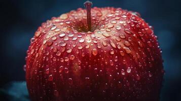 ai gegenereerd rood appel met water druppels foto