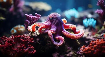 ai gegenereerd mooi visie van een kleurrijk Octopus onder de zee foto