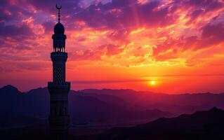 ai gegenereerd zonsondergang moskee silhouet foto
