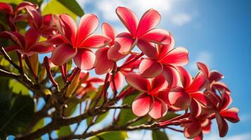 ai gegenereerd levendig roze plumeria bloemen in zonlicht foto