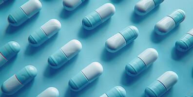 ai gegenereerd pillen en tablets Aan een blauw achtergrond foto
