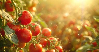 ai gegenereerd zonlicht Aan tomaten Bij een boerderij foto