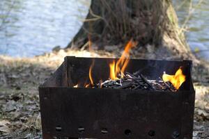 barbecue rooster buitenshuis. foto