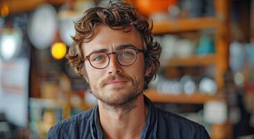 ai gegenereerd jongen leerling aan het studeren in een kamer Aan de achtergrond van boeken en computer foto