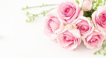 ai gegenereerd mooi boeket van vers rozen, Aan een wit achtergrond, ruimte voor tekst. foto