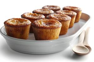 ai gegenereerd ontbijt met door elkaar gegooid ei muffin cups professioneel reclame voedsel fotografie foto