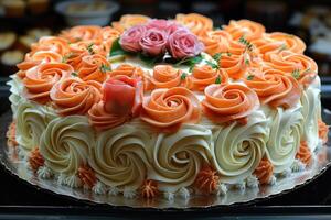 ai gegenereerd mooi versierd taart ontwerp professioneel reclame voedsel fotografie foto