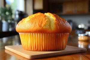 ai gegenereerd vers muffin is geserveerd Bij de keuken tafel professioneel reclame voedsel fotografie foto