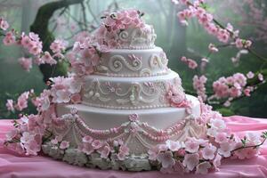 ai gegenereerd mooi versierd bruiloft taart ontwerp professioneel reclame voedsel fotografie foto