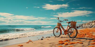 ai gegenereerd fiets Aan strand foto