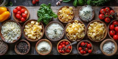 ai gegenereerd klassiek pasta Aan keuken achtergrond. eetpatroon en voedsel concept. foto