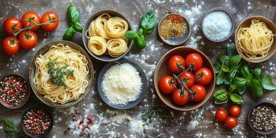 ai gegenereerd klassiek pasta Aan keuken achtergrond. eetpatroon en voedsel concept. foto