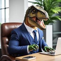 ai gegenereerd bedrijf dinosaurus in een formeel pak foto