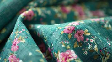 ai gegenereerd taling textiel met elegant roze bloemen ontwerp generatief ai foto