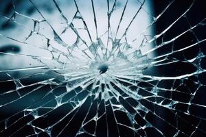 ai gegenereerd glas scheuren en abstract gebroken venster schade. foto