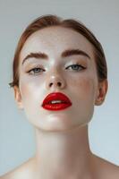 ai gegenereerd tijdloos aantrekkingskracht klassiek rood lippenstift schoonheid foto