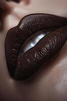 ai gegenereerd satijn toegeeflijkheid luxe chocola bruin lippenstift glam foto