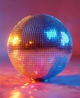 ai gegenereerd disco bal. glimmend disco bal Aan roze achtergrond foto