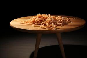 ai gegenereerd ongepolijst pasta houten tafel. genereren ai foto