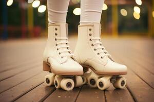 ai gegenereerd duurzaam retro klassiek rol skates leer. genereren ai foto