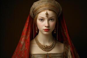 ai gegenereerd ingewikkeld Renaissance vrouw portret kostuum. genereren ai foto