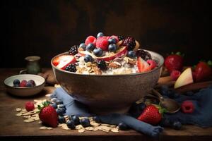 ai gegenereerd voedzaam muesli haver fruit voedsel. genereren ai foto