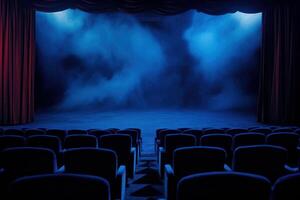 ai gegenereerd glad film theater blauw fluweel. genereren ai foto