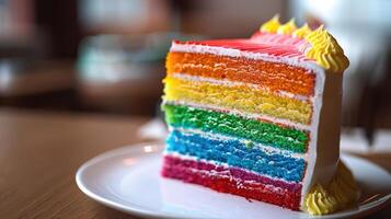 ai gegenereerd kleur explosie een verbijsterend portret van een regenboog taart foto