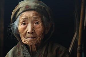 ai gegenereerd elegant oud Chinese vrouw zonsondergang. genereren ai foto