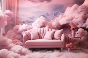 ai gegenereerd levendig roze wolken kamer. genereren ai foto