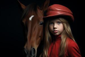 ai gegenereerd wollen pony rood hoed winter seizoen. genereren ai foto