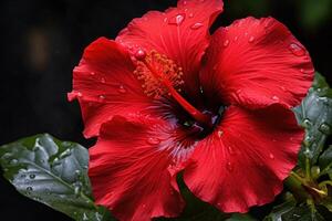 ai gegenereerd tropisch rood hibiscus bloem. genereren ai foto