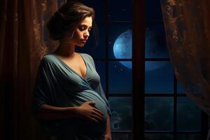 ai gegenereerd vrouw zwangerschap nacht. genereren ai foto
