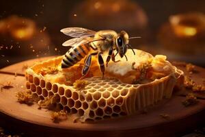 ai gegenereerd zoemend bijen binnen een bijenkorf. genereren ai foto