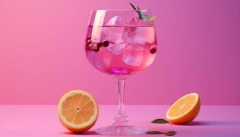 ai gegenereerd verfrissend cocktail met citrus fruit en ijs Aan een zomer tafel gegenereerd door ai foto