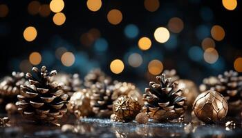 ai gegenereerd gloeiend Kerstmis lichten verlichten de versierd naald- boom gegenereerd door ai foto