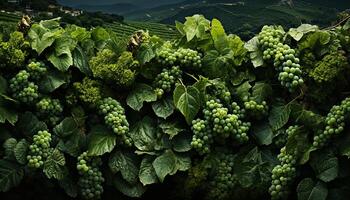 ai gegenereerd vers groen druif blad in wijngaard, natuur gezond drinken gegenereerd door ai foto
